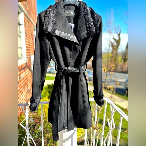 Guess Jackets Coats Guess Womens Jacket Black With Belt Size